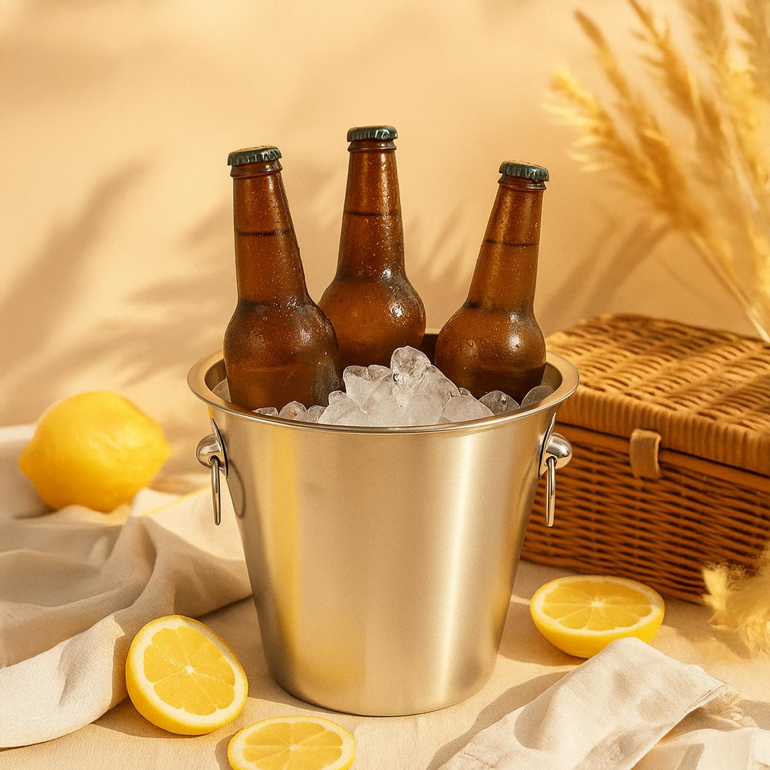 Picfest Stainless Steel Beer Ice Bucket - 4.5L, Insulated & Handle, Beverage Chiller for Parties, Bars & Home Use