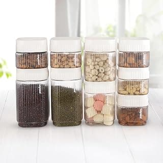 Nayasa Refresh Container Set of 9 | 500ml x 5, 750ml x 2, 1150ml x 2 | Transparent Airtight Plastic Jars | Stackable Kitchen Storage Containers | BPA Free & Reusable | White