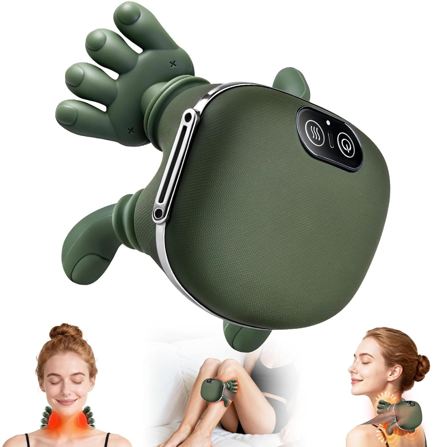 KIYU Bionic Heated Massager, Wireless Portable Shiatsu Neck and Back Massager, Electric Deep Tissue 4D Kneading Massage, Simulated Human Hand Design for Pain Relief and Muscle Relax