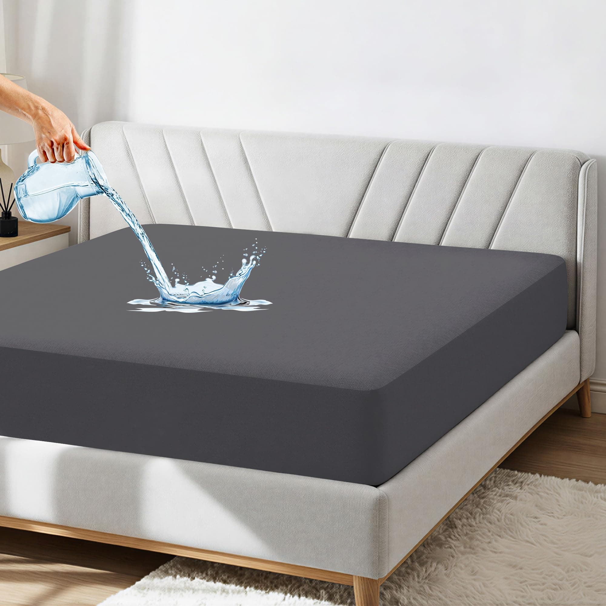 GADDA CO 100% Waterproof Cotton Mattress Protector |Ultra Soft, Breathable & Hypoallergenic Fitted Bed Cover |Premium Protection for Queen Bed |Fits Up to 10 Inch Mattress |Grey, 75"x60" (6x7 ft)