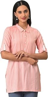Aurelia Peach Stripe Print Yarn-Dyed Kurti
