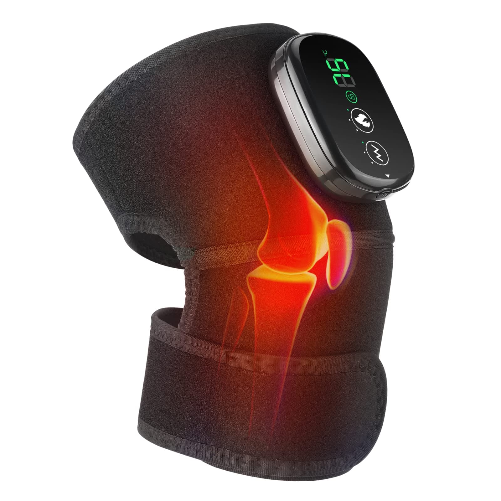 MOAJAZA Cordless Knee Massager, Knee Heating Pad, Heated Knee Brace Wrap, Heating Pad for Knee Elbow Shoulder Relax (Pack of 1 Black)