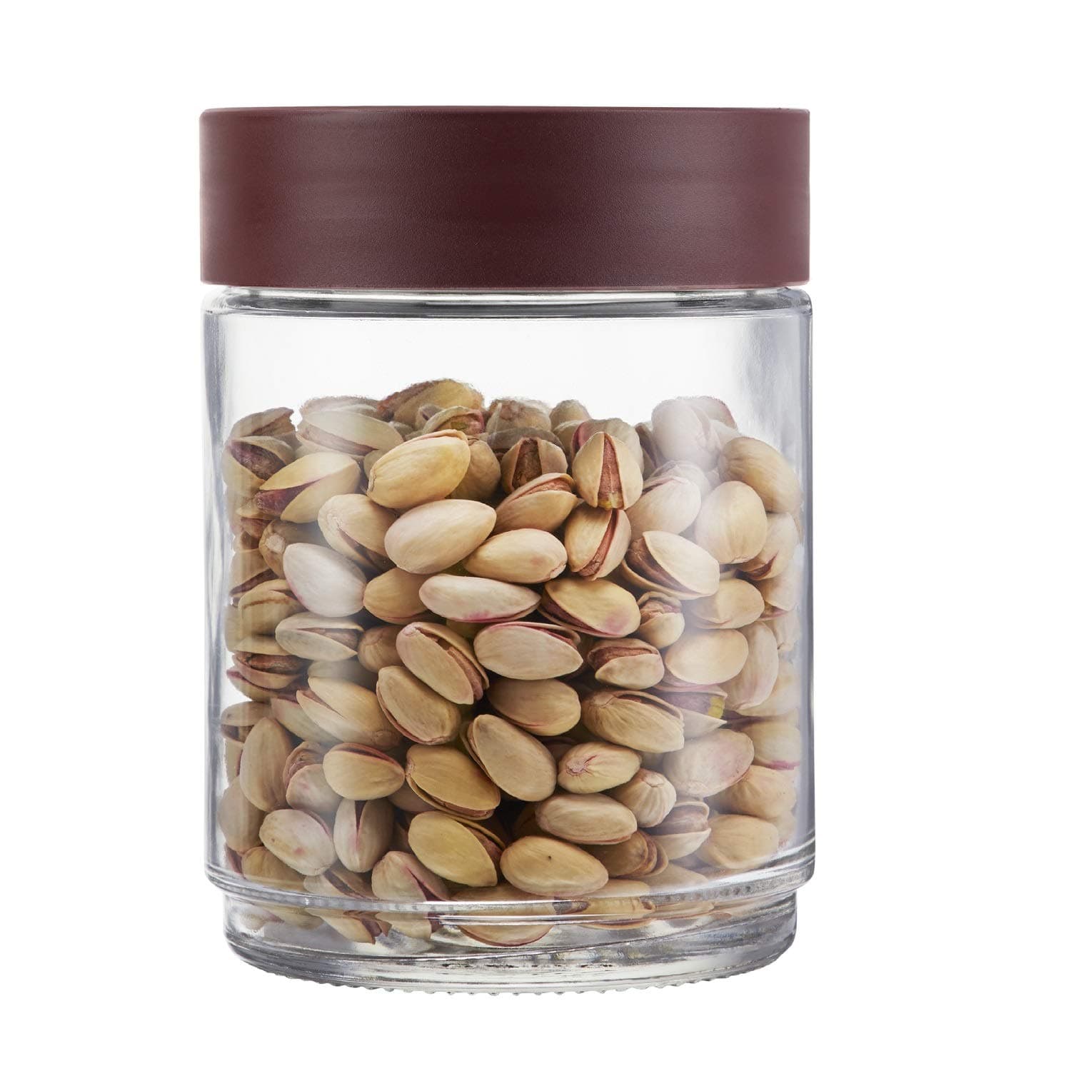 CELLO Modustack Glassy Storage Jars For Kitchen 1500ml Maroon | Freezer & Fridge Safe Airtight Stackable Leadfree Toughened Glass Kitchen Storage Container For Beans, Whole Grains, Spices & Dry Fruits