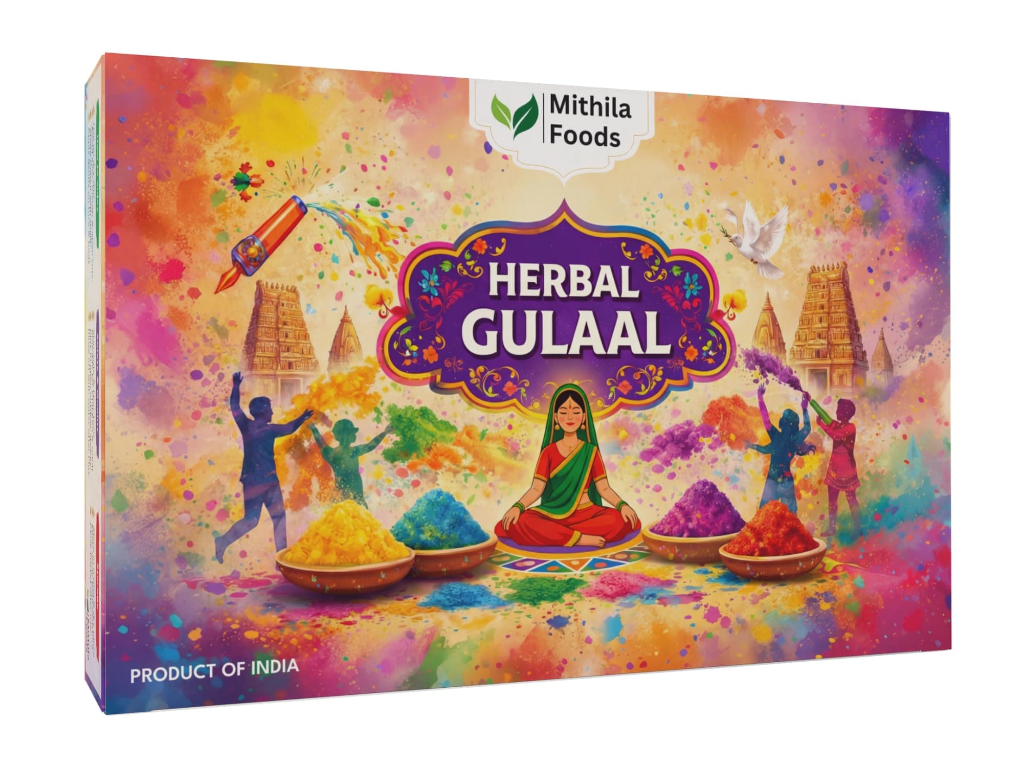 MITHILA FOODS 500g Herbal Gulal Holi Colours | 100% Natural Colours for Holi | Pack of 5 (5 x 100g) | Skin-Safe, Non-Toxic, Gentle on Skin, Easy-Wash, Safe Holi Colours (Red, Yellow, Green, Purple, Pink)