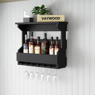 Wooden Wall Hanging Design Bar | Bar Cabinets for Home | Mini Bar for Home | Wooden Make Wine Storage Cabinet with Glass Hanging Space in Black