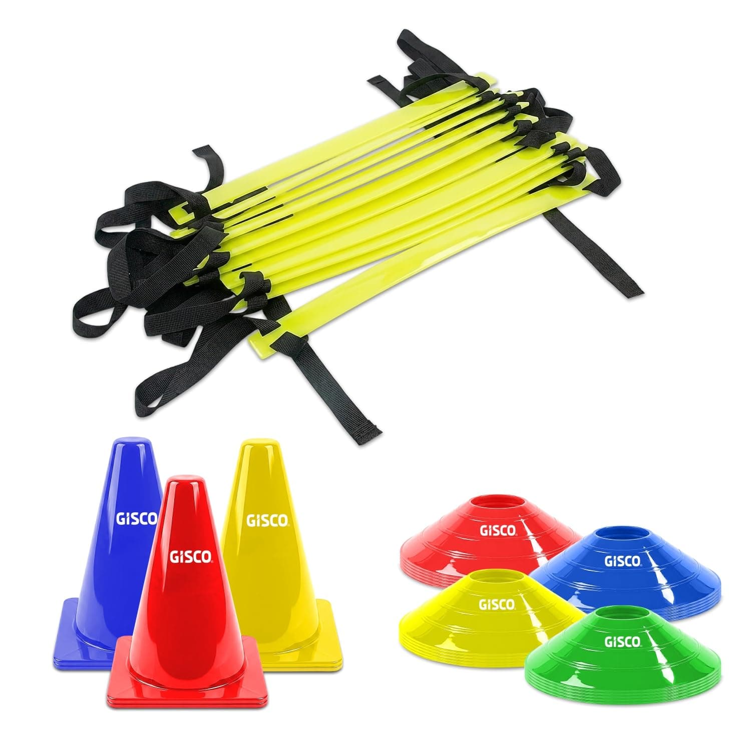 GISCO Speed and Agility Soccer Training Kit, Including Space Markers - 20Pcs + 4 M Agility Ladder - 1 Piece + 6" Marker Cone - 6 Pcs
