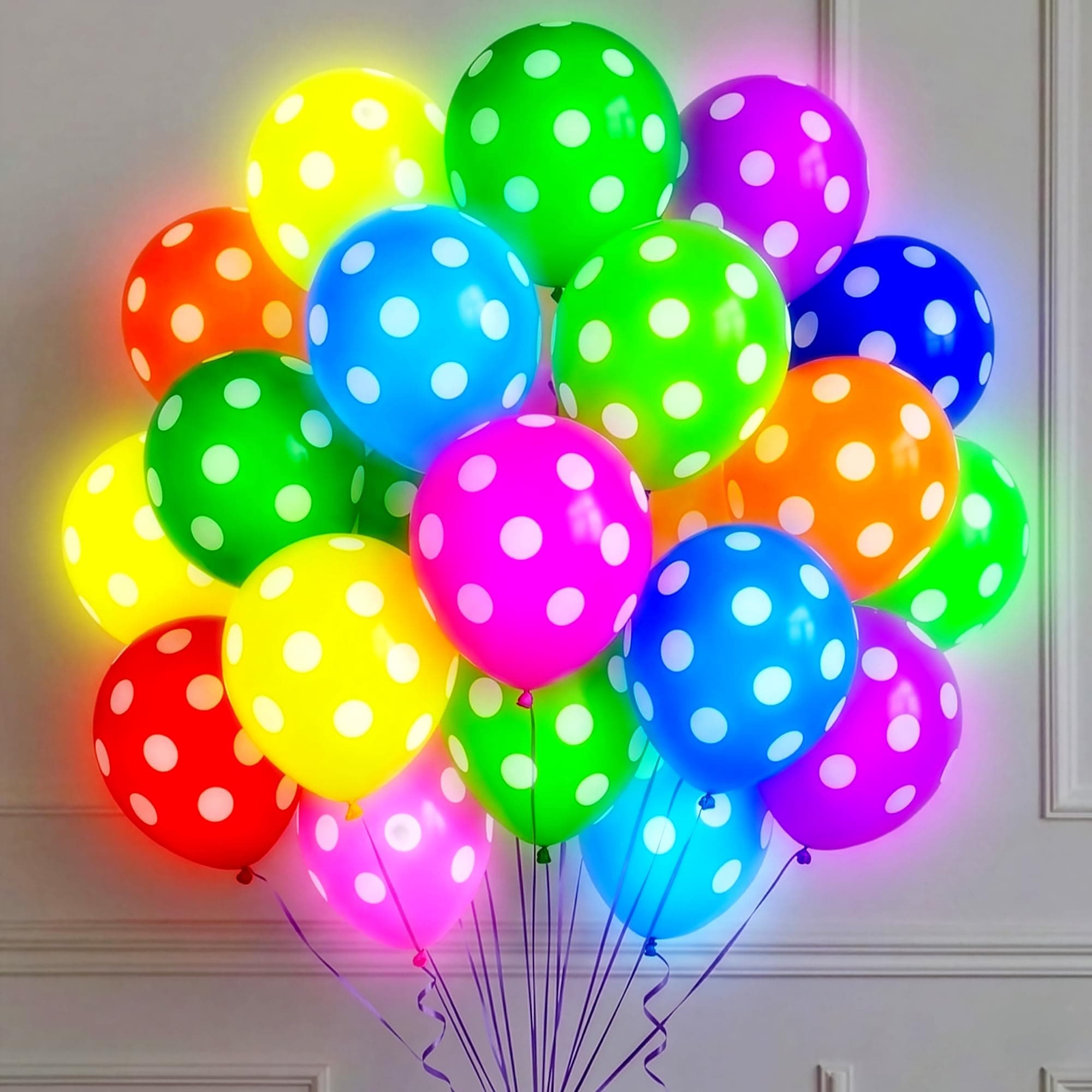 Party Propz LED Balloons For Birthday Decoration - 10 Pcs, Polka LED Balloons For Party | Glow Balloon | Birthday Decoration Items | Birthday Balloon For Decoration