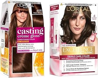 L'Oreal Paris Casting Creme Gloss, Dark Brown 400, 87.5g+72ml and L'Oreal Paris Excellence Creme Hair Color, 4 Natural Dark Brown, 72ml+100g