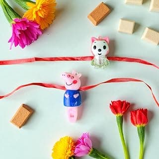 Peppa Pig Whistle & Pet Light Rakhi Combo for Beloved Ones | Special Character Rakhi| Free Tilak Set | Unique Character | PoPo Toys® | Assorted Color