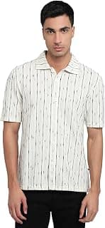 Parx Men Regular Fit Stripe Yarn Dyed Pattern Cotton Polyester Blend Half Sleeve Resort Collar Loungewear T-Shirt