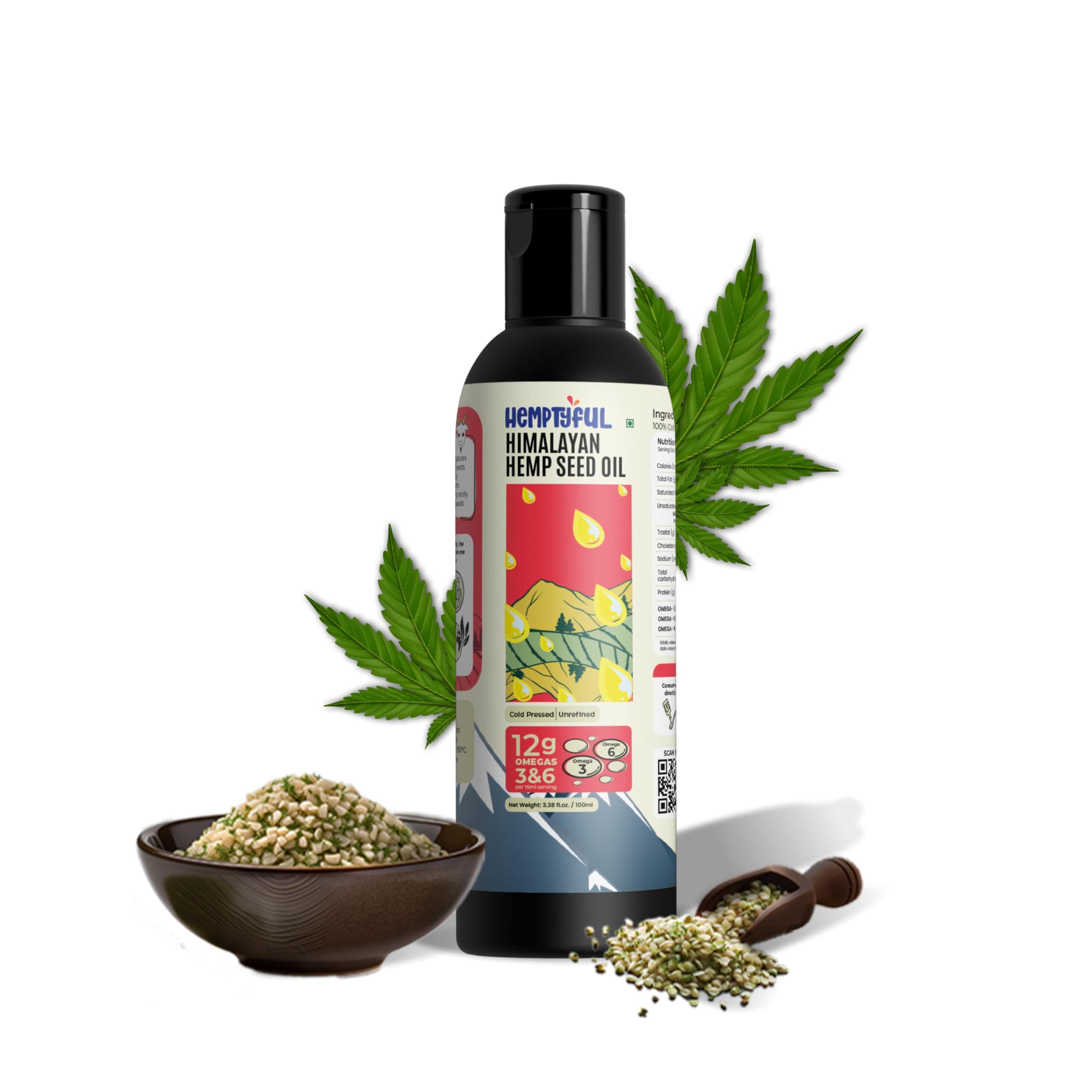 Hemptyful Cold Pressed Pure Hemp Seed Oil - 100ml | Multipurpose Oil | Hair Oil | Face & Body Oil | 100% Organic