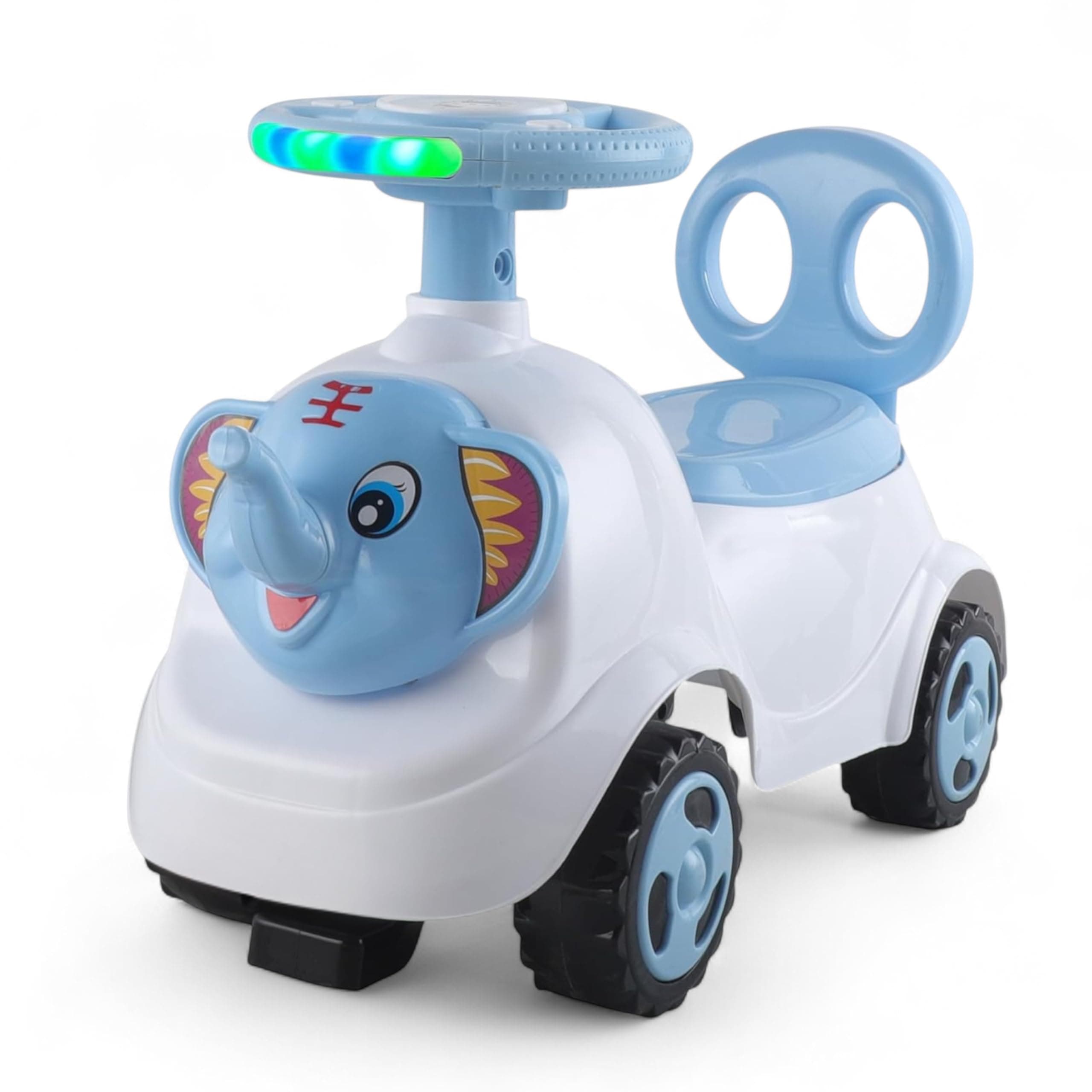 kidsROAR Push Ride On Car for Kids 1-5 Years | Baby Push Car with Music, 3D Lights & Backrest | Premium Ride On Toy Supports Up to 35kg (Elephant, Blue)