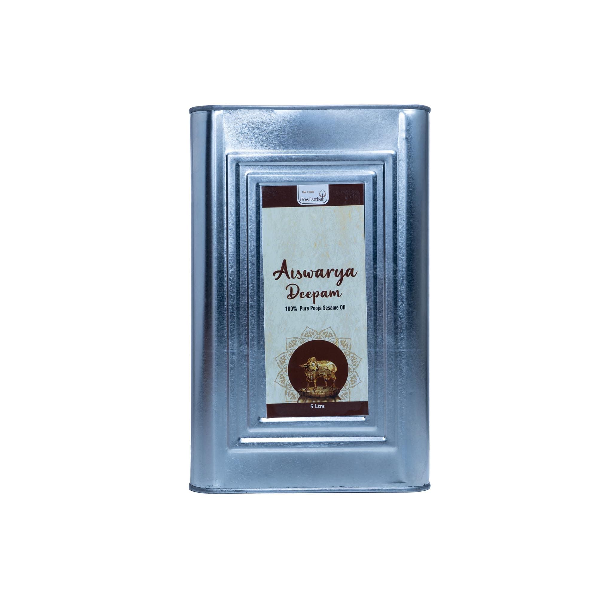 GowDurbar Aiswarya Deepam Pure Pooja Oil 5 Litre | Natural Lamp Oil with Cow Ghee, Sesame, Coconut & Mahua Oils | Inspired from Vedas & Puranas | for Daily Pooja, Aarti & Meditation