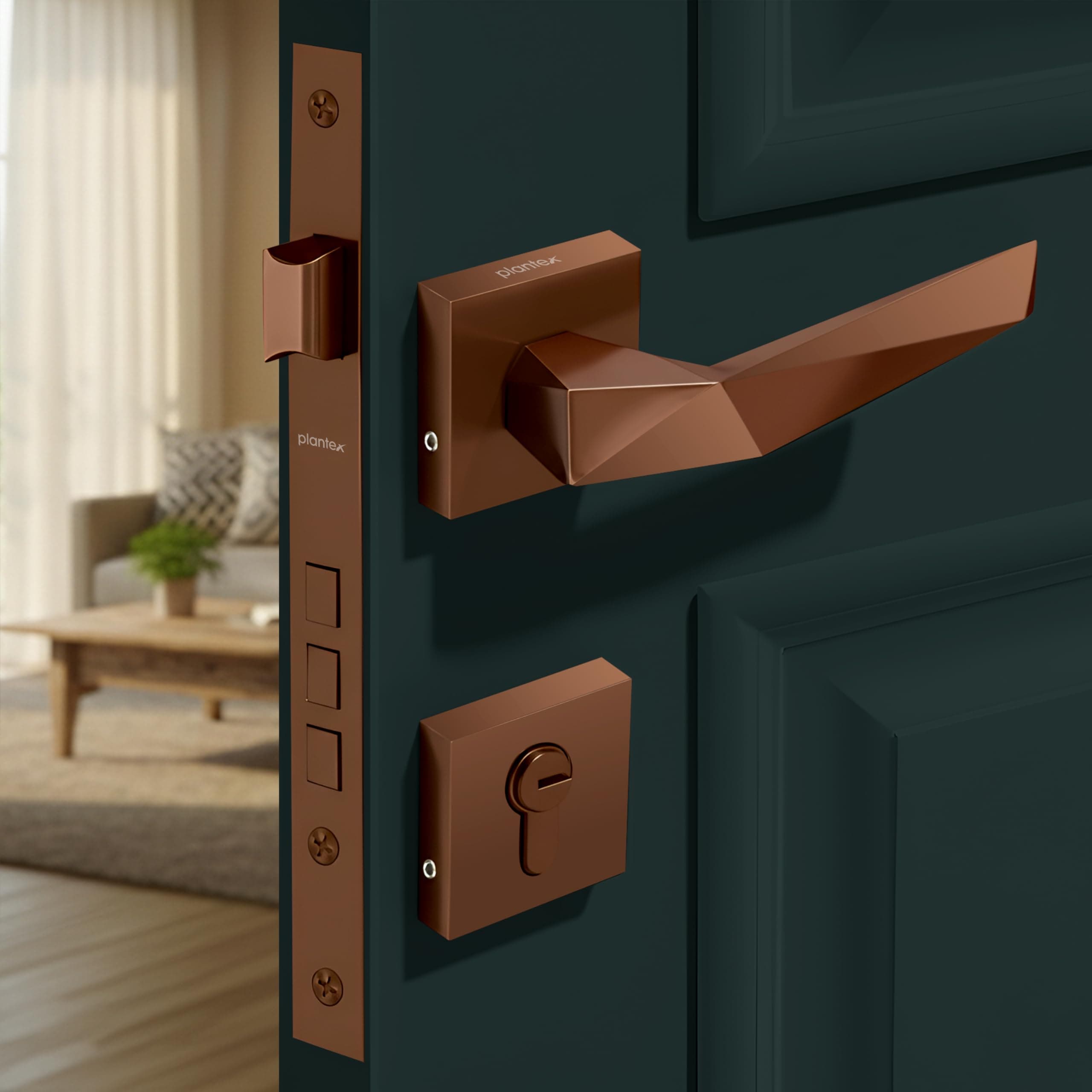 Plantex Door Lock for Home/Main Door Lock Set/Mortise Lock Set with Brass Lock Body & Cylinder (7129, PVD Choco)