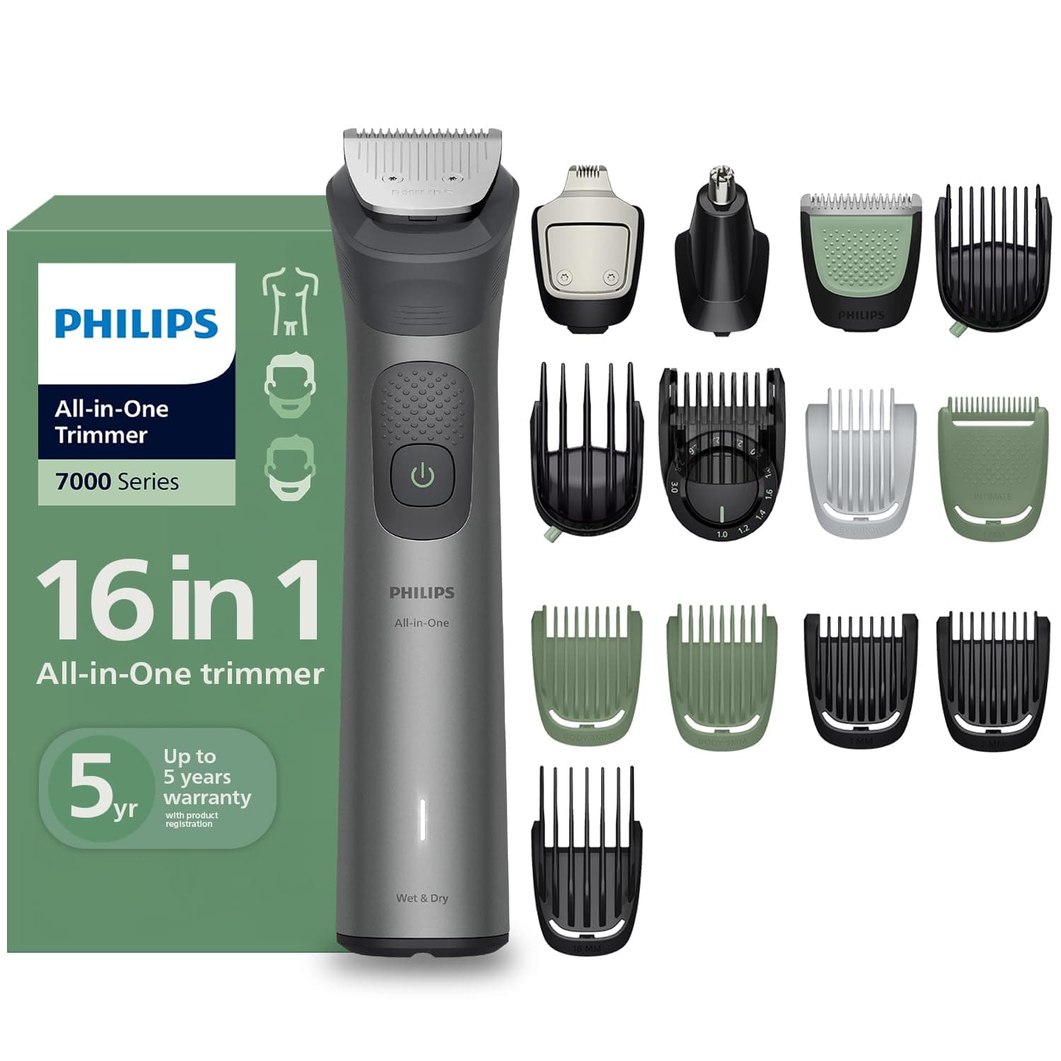 Philips India's No.1 Men's Trimmer* | 16-in-1 Trimmer | BeardSense Technology | Precision Trimming | Face, Hair, Body, Private Parts | IPX7 Waterproof | 5 yrs warranty* | 120 Min Runtime | MG7931