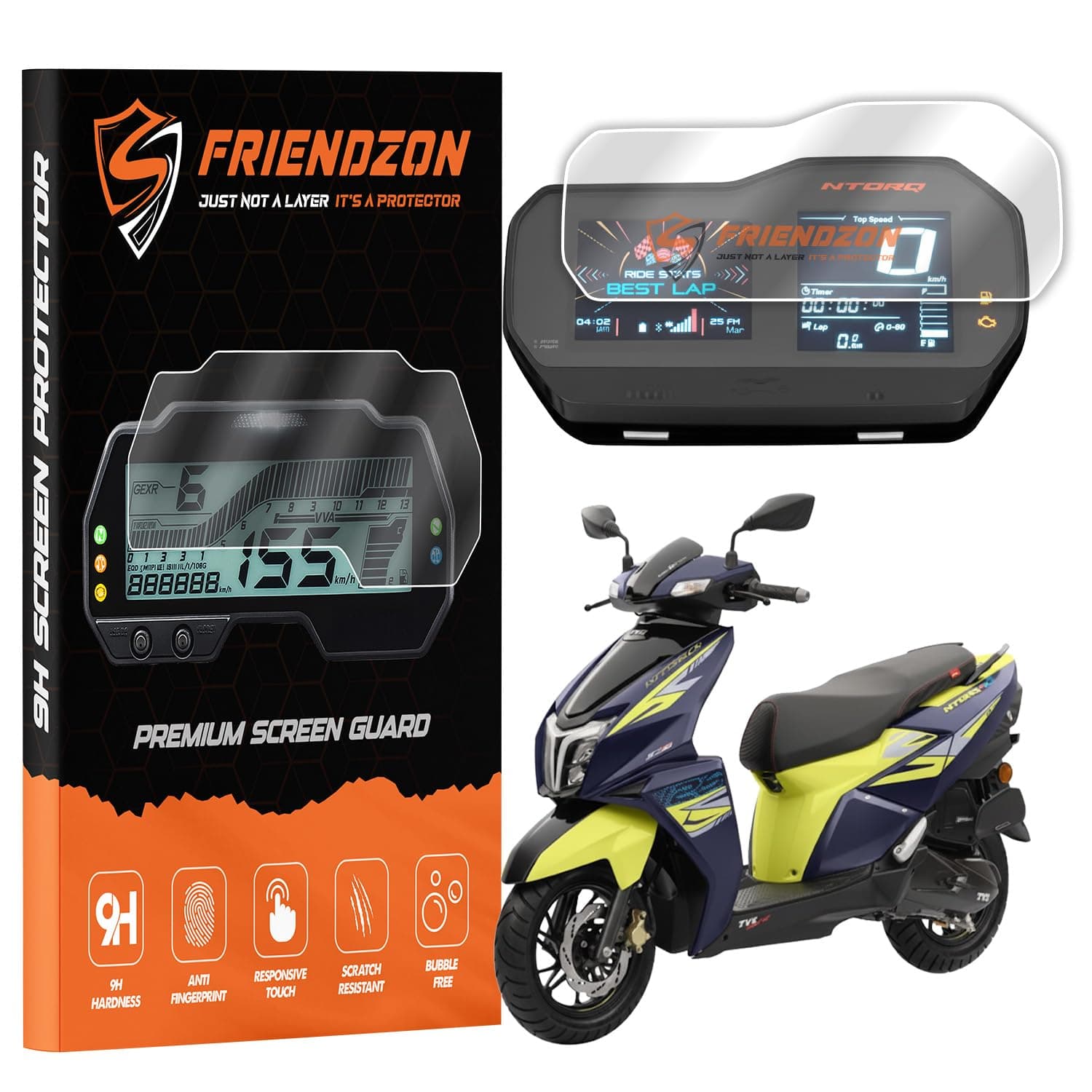 FriendZon Screen Guard For TVS Ntorq 125 XT | Anti-Bubble | Scratch Resistant | HD Clear | TFT Digital Meter | Anti-Fingerprint | TFT Instrument Display Protector [Not Tempered Glass] (Pack of 1)