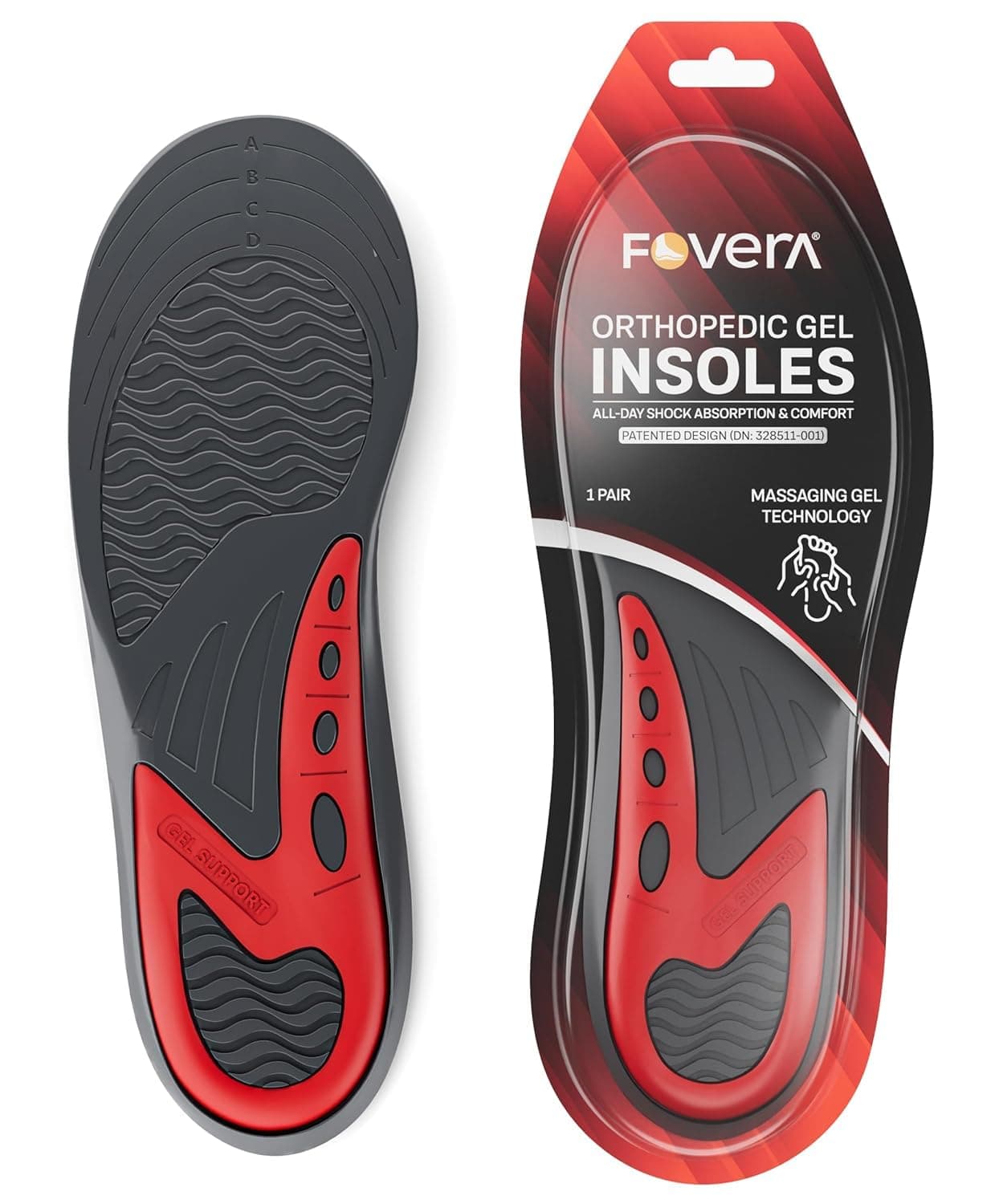 FOVERA Gel Insole for Shoes Men | Dual Gel Technology for All Day Comfort | Trimmable Sole for Walking, Running, Sports, Formal and Safety Shoes (Male, Pack of 1 Pair)