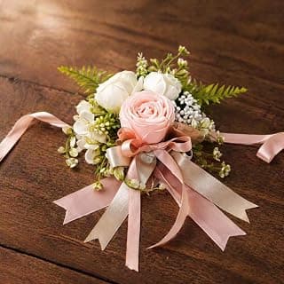 SATYAM KRAFT SATYAM KRAFT 1 Pcs Handmade Artificial Rose Floral Brooch with Satin Ribbon — Premium Wedding Corsage for Groom, Bridesmaid, Engagement, Reception, Gift Decoration