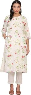 W for Woman Printed Pure Cotton Straight Kurta with Embroidery