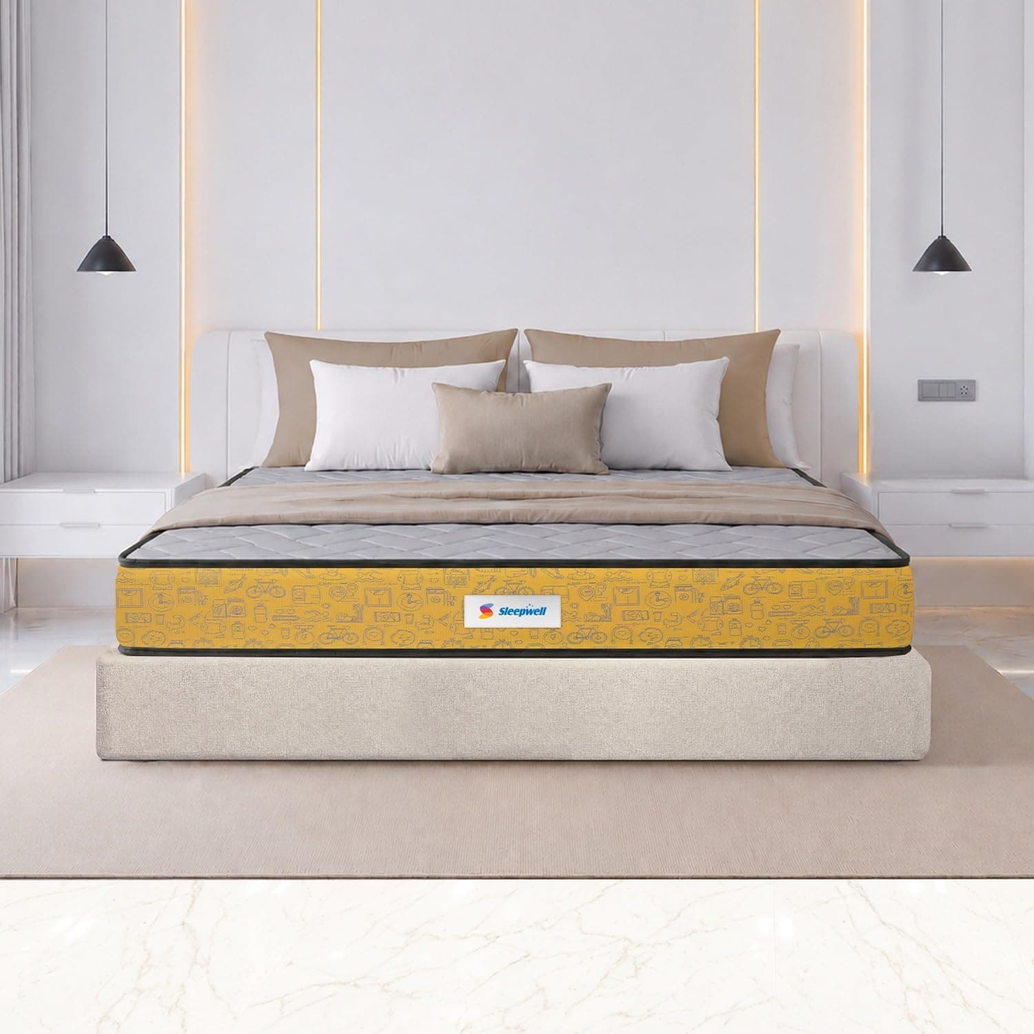 Sleepwell Ortho Pro Spring Mattress | King Size 72x70x8 Inch | Pocket Spring Orthopedic Support | Zero Partner Disturbance | Neem Fresche Anti-Microbial | Cool Yarn Fabric | 10 Years Warranty