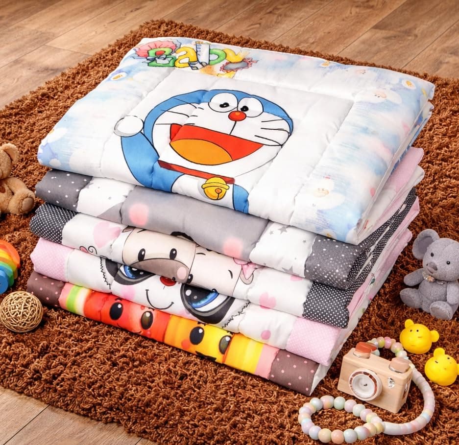 FRIDO New Born Baby Godadi Pack of 5 Combo Set Soft Cotton Baby godi| Godari | Baby Bed | Crib Sheet | Cartoon Mat Godadi | Bedding Set | Multicolor(Set of 5) (Blue)
