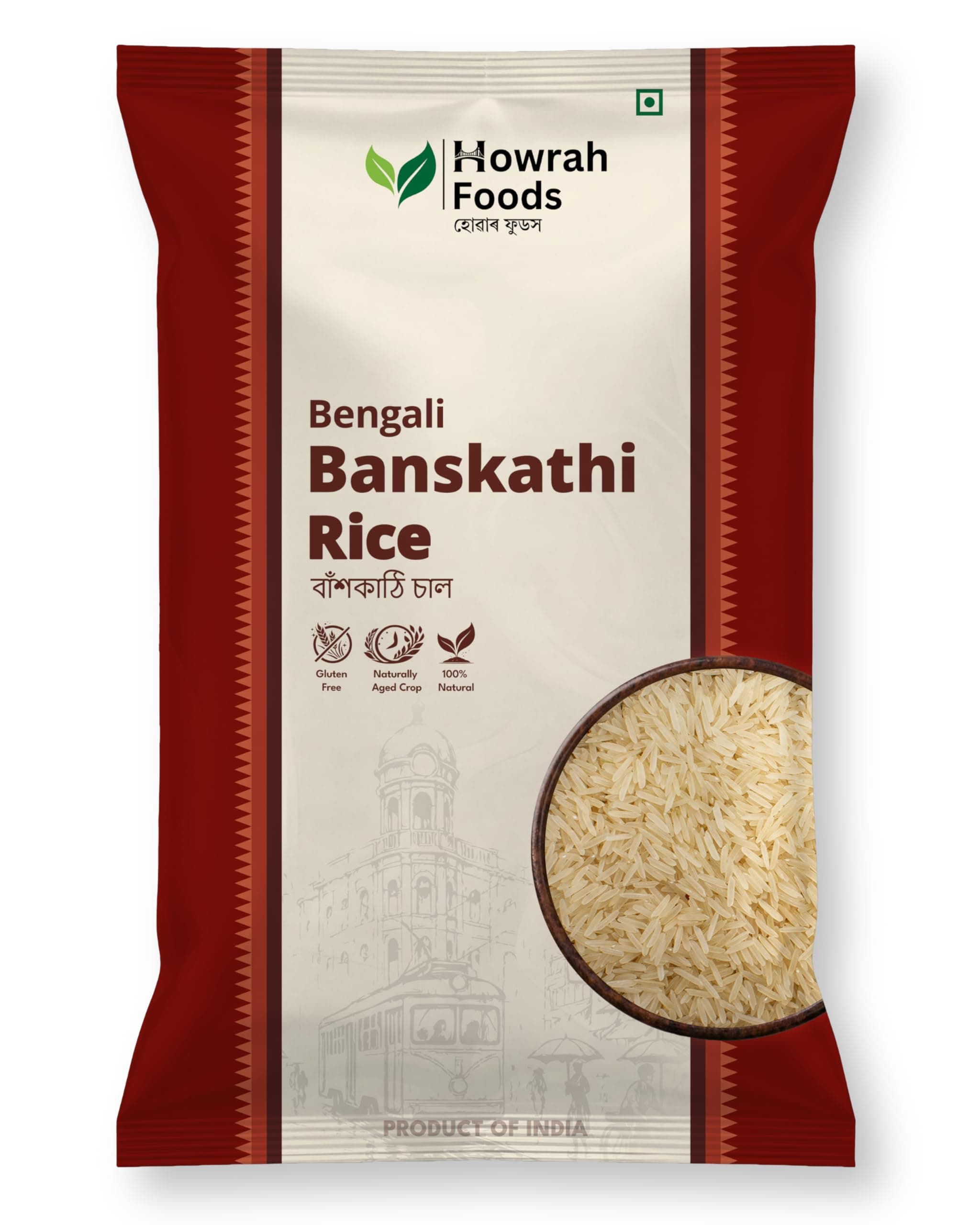 HOWRAH FOODS Premium Banskathi Rice 1 Kg | Long Grain Bengali Daily Staple | Baskathi Chaal | Soft Fluffy Non Sticky | Everyday Rice for Dal Mach Bhaja Jhol | Authentic Taste of Bengal