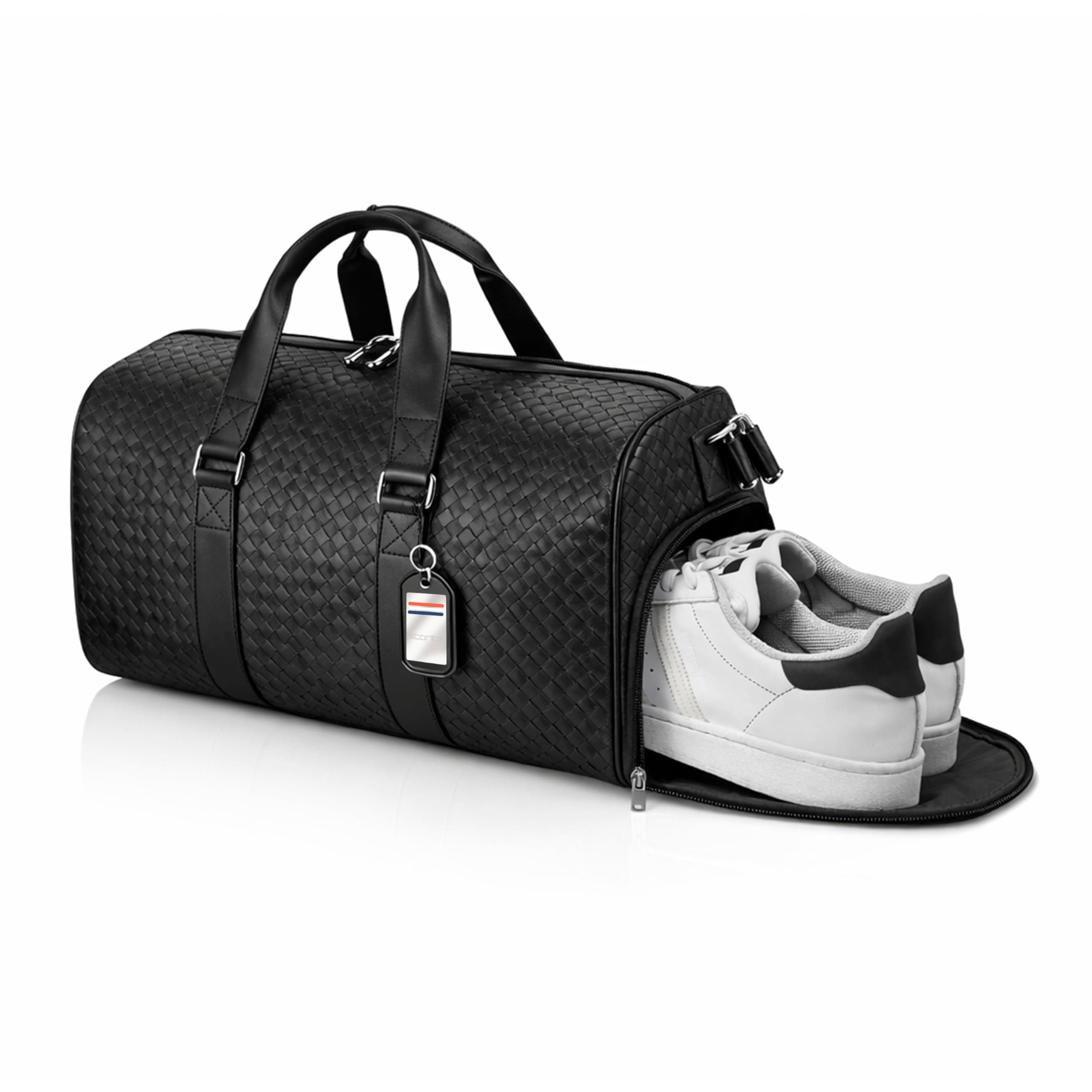 Storite PU Leather Travel Duffel Bag, Black, 46x23x25 cm | Shoe Compartment, Lightweight, Adjustable Shoulder Strap, Spacious Storage, Travel, Gym, Weekend Trips