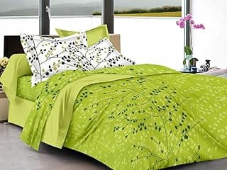 HUESLAND by Ahmedabad Cotton 144 TC Cotton Bedsheet for Double Bed with 2 Pillow Covers - Green