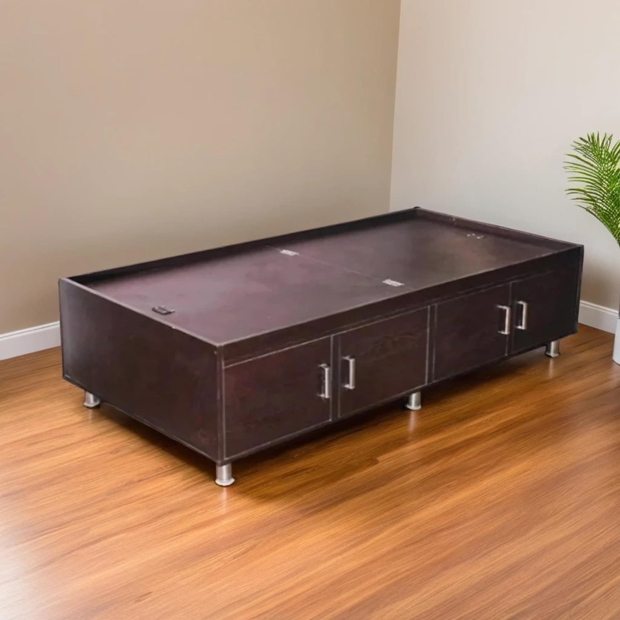 CASPIAN Single Bed Engineered Wood 72 x 30 inch (Rainforest Dark) | Multipurpose Divan Bed with Side, Upper Storage Box & Legs | Wooden Furniture for Home, Living Room & Bedroom