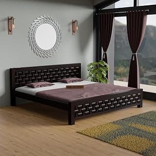 Sheesham Wood King Size Bed Without Storage Solid Wooden Cot Bed Elegant and Functional Bedroom Living Room Home (Dark Walnut, King)