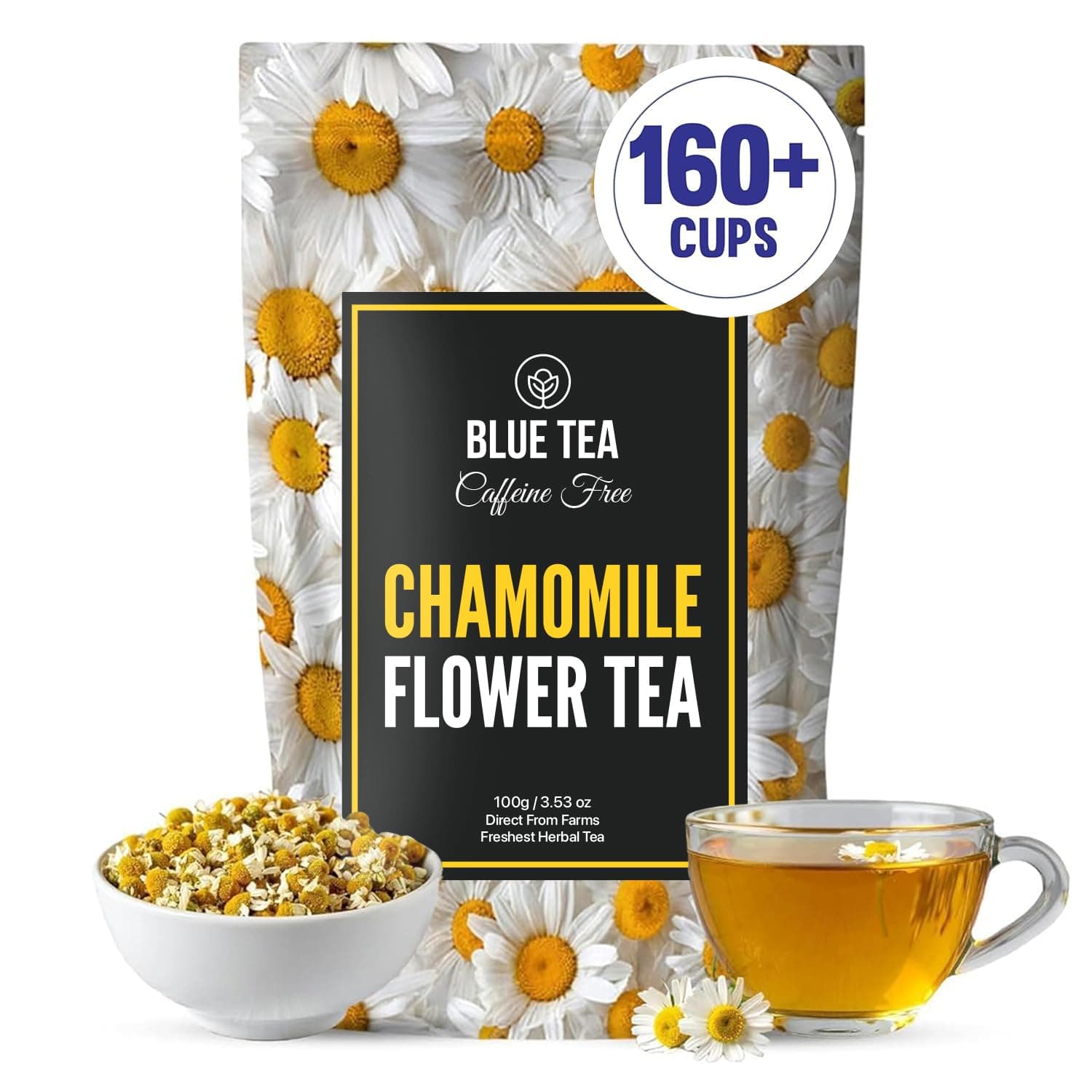 BLUE TEA - Chamomile Tea For Sleep - 100 gm -160+ Cups | SLEEP & RELAXATION | Herbal Tea - Caffeine Free - Flower Based - Non-Bitter | Zipper Pack
