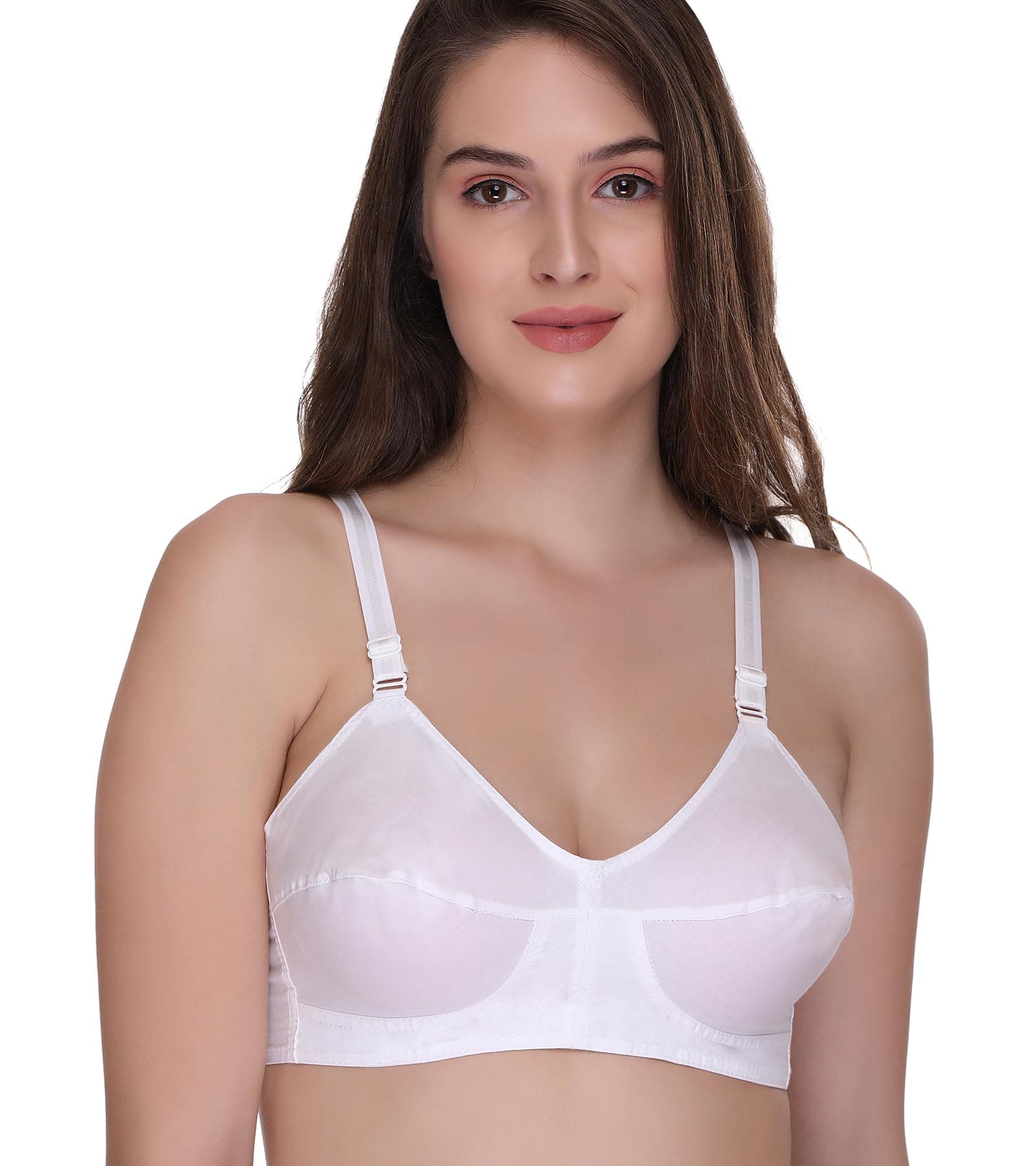 SONA Women Bee-Heart Cotton Non-Padded Non-Wired Full Coverage Daily Use Regular Bra (White_Pack of 1_38C)