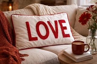 The Purple Tree LOVE Tufted Velvet Cushion 12x19 Inch | Valentine Decorative Pillow with 3D Embroidery | Soft Luxury Throw Cushion for Sofa & Bed | Gift for Girlfriend, Boyfriend & Couples (Pack of 1)
