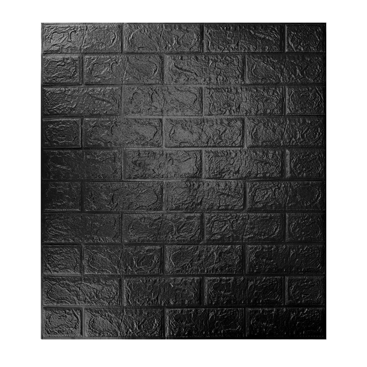 Jayci Mart 3D Brick Wallpaper for Wall | Self Adhesive PE Foam DIY Panel | Peel & Stick Decor for Home, Living, Bedroom & Office (70 x 77 cm, Appx 5.8 Sq Ft) (1, Black)