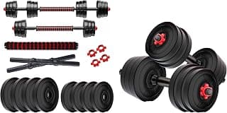 Kore PVC DM 4-40 Kg (Black/Black-Red/3 IN 1 Convertible) Dumbbells Set and Fitness Kit for Men and Women Whole Body Workout