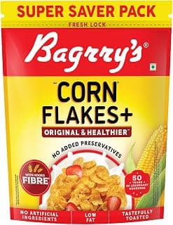 Bagrry’s Corn Flakes+ Original & Healthier 800g | Added Fibre | Prebiotic Breakfast Cereal | Golden Corn | Low Fat | Toasted & Crunchy Corn Flakes | No Added Preservatives