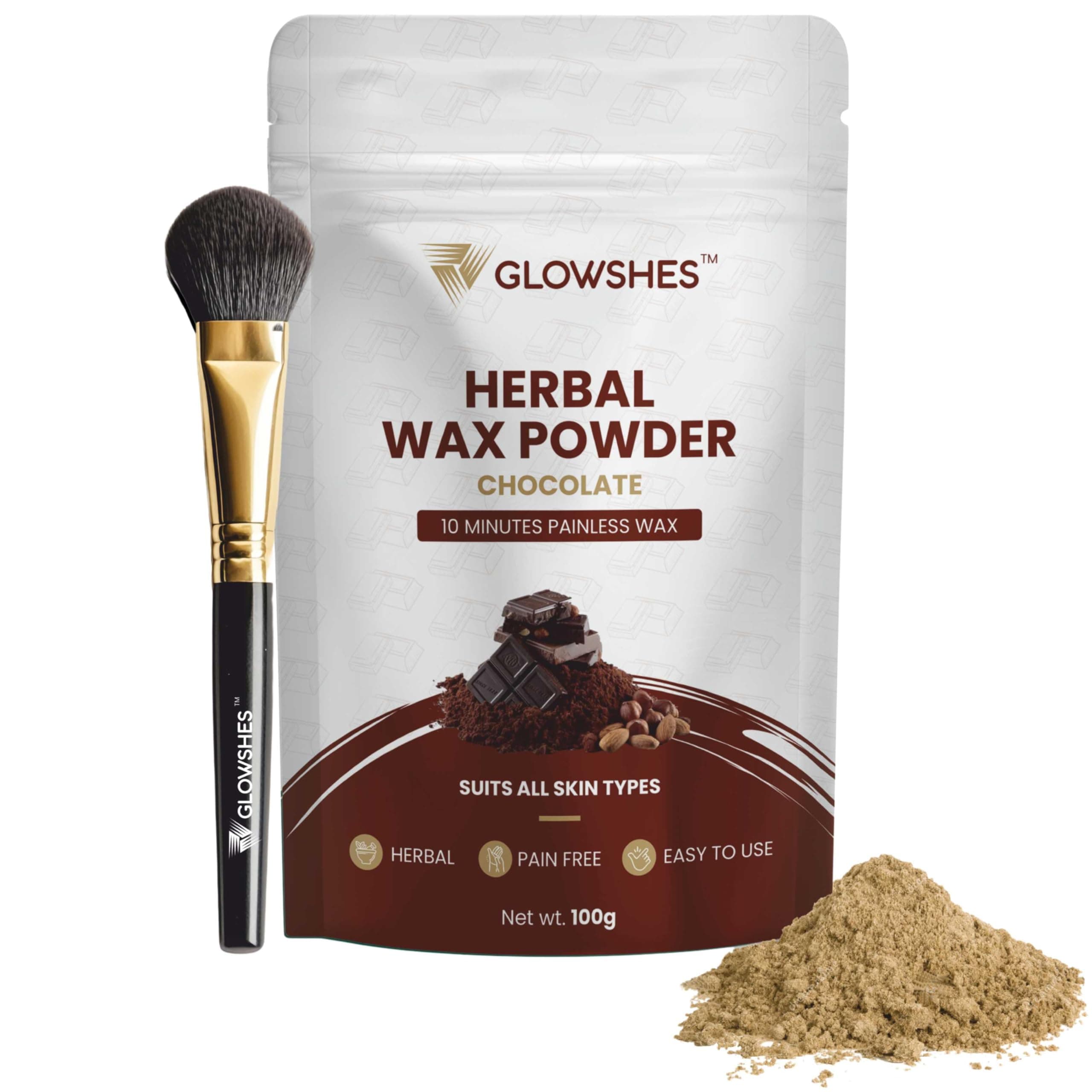 Glowshes Chemical-Free Natural Hair Removal Wax Powder Full Body Use All Skin Types Women and Men,Painless No Side Effects, 100g, Chocolate (CHOCOLATE, Pack Of 1)