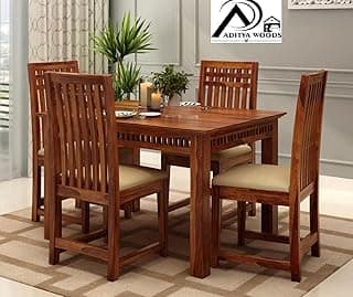 AADITYA WOODS Solid Sheesham Wood 4 Seater Dining Table Set with Chairs for Living Room Home Wooden Dining Table Set for Office Restaurant Modern Dining Room Set-45x30x30inch