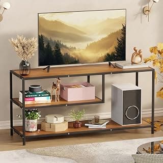 Lukzer Metal & Engineered Wood TV Unit Stand Ideal for TVs Up to 43 Inch | MTU-001/Black + Oak Brown | Open Shelves for WiFi Router, Set-Top Box, Speakers & Decor | Living Room Storage Rack Organizer