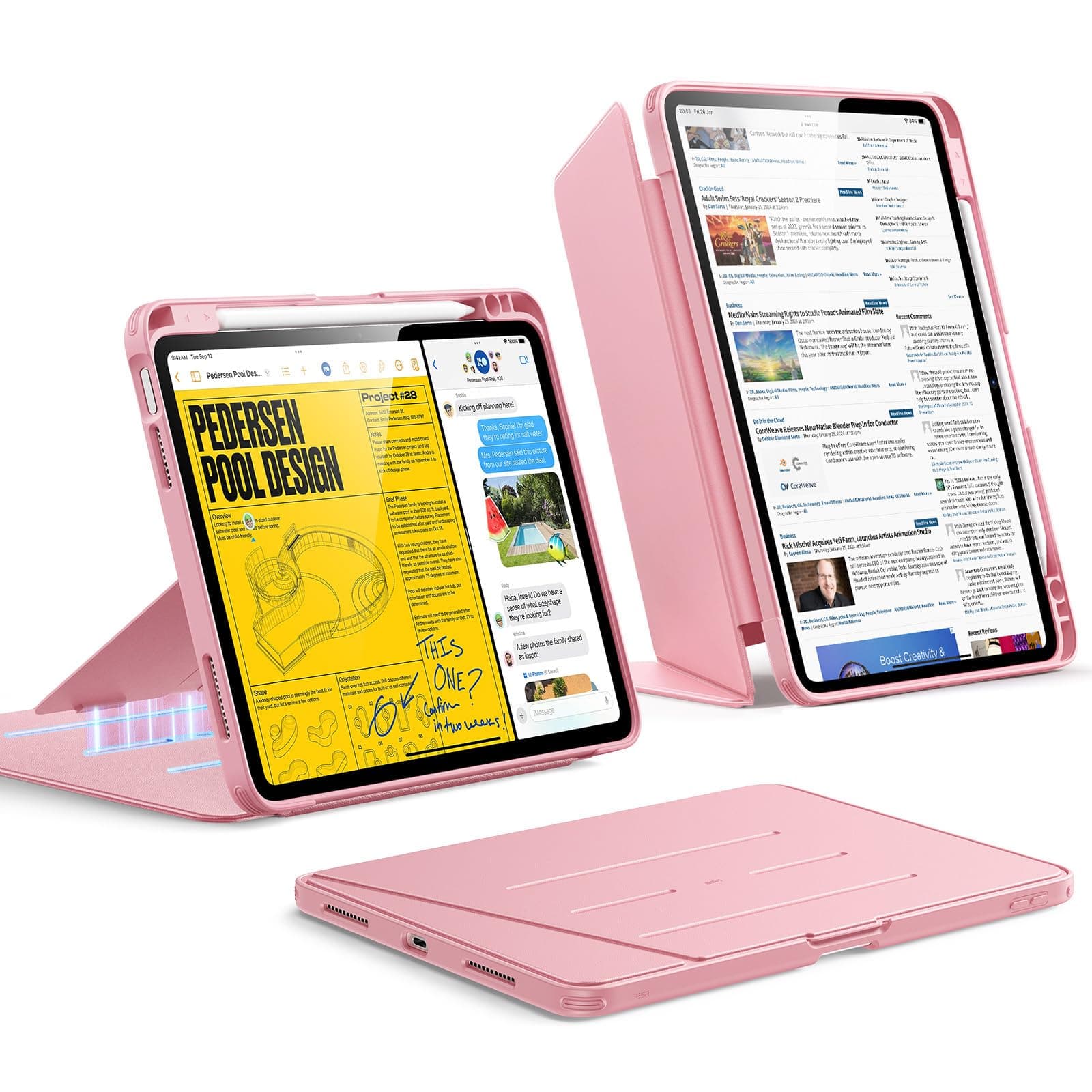 ESR for iPad Air 11 Inch Case M4/M3/M2 (2026/2025/2024), iPad Air 5th/4th Gen (2022/2020), Vertical Stand Cover, Multi Stand Angles, Ultra-Stable Case with Pencil Holder, Flip Series, Pink