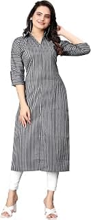 Generic Women Striped Cotton Straight Kurta (Pink)