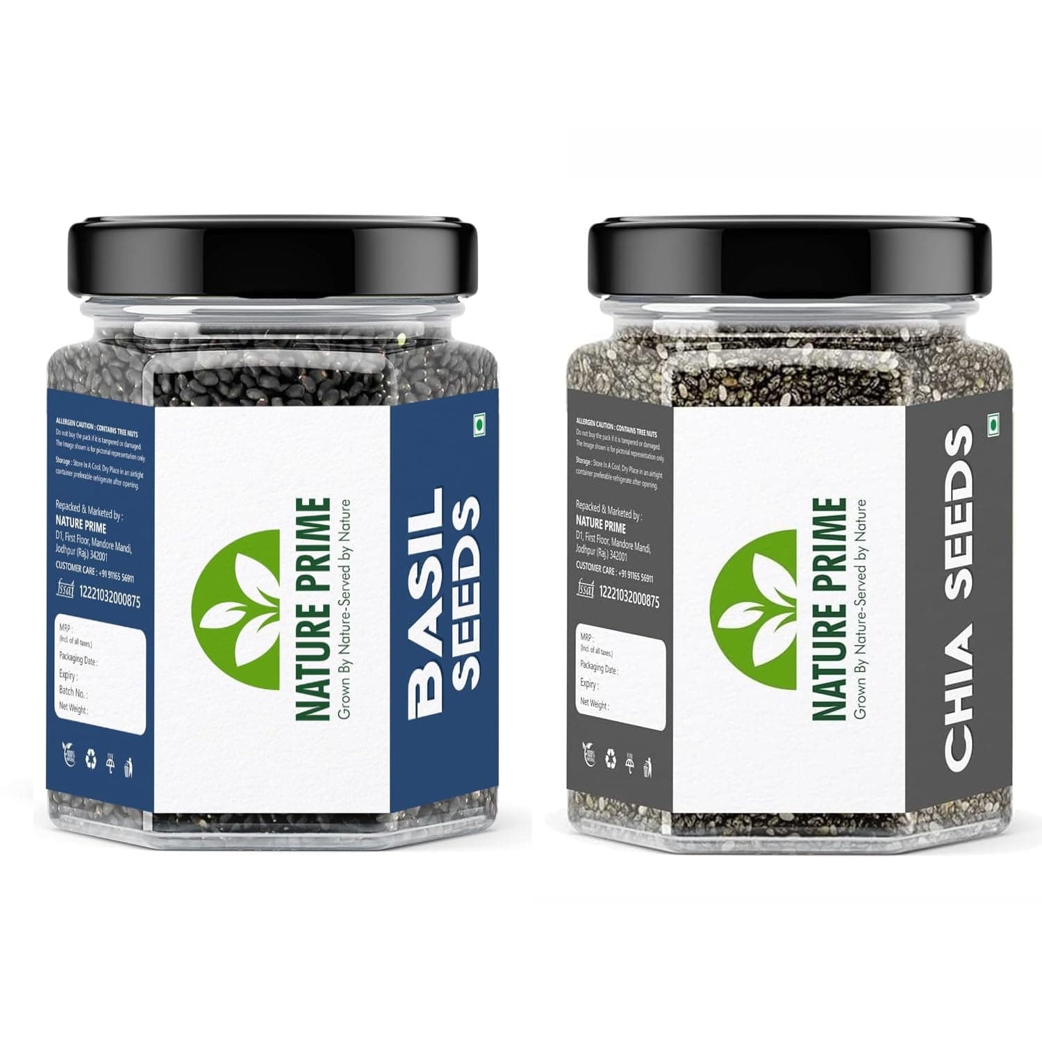 Nature Prime Healthy Seeds Combo- Chia (250g) Basil (250g) | Rich in Omega-3, Dietary Fibre, Antioxidant | Raw Seeds for Weight Loss, Immunity Booster, Digestion, Salads, Snacks (Pack of 2)