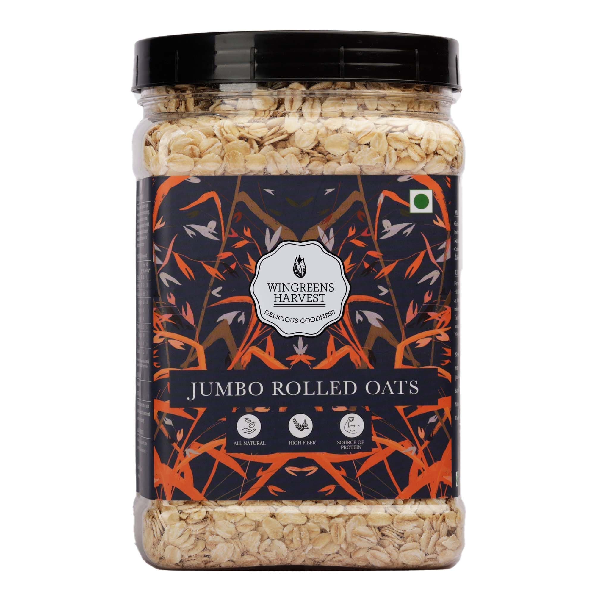 Wingreens Harvest Jumbo Rolled Oats 1.2KG, Gluten-free oats with High Fiber.