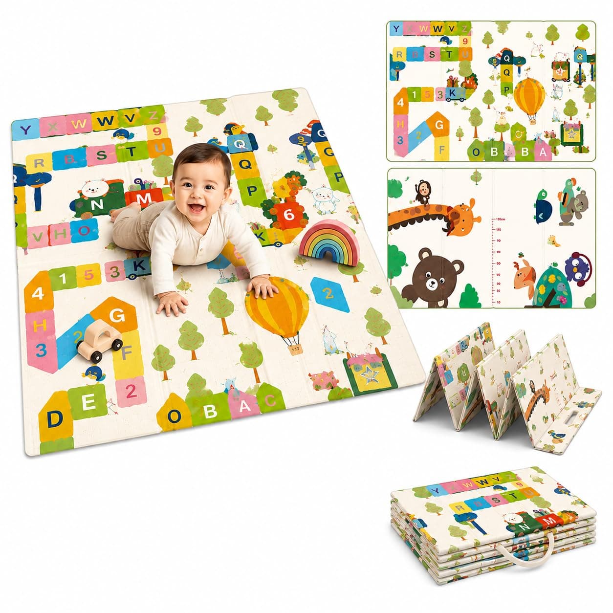 Baby Play Mat for 0 to 3 Years | Extra Thick 6mm Foldable Reversible Crawling Mat | BPA Free Waterproof Baby Mat for Floor (Learning Mats, Animal Print)