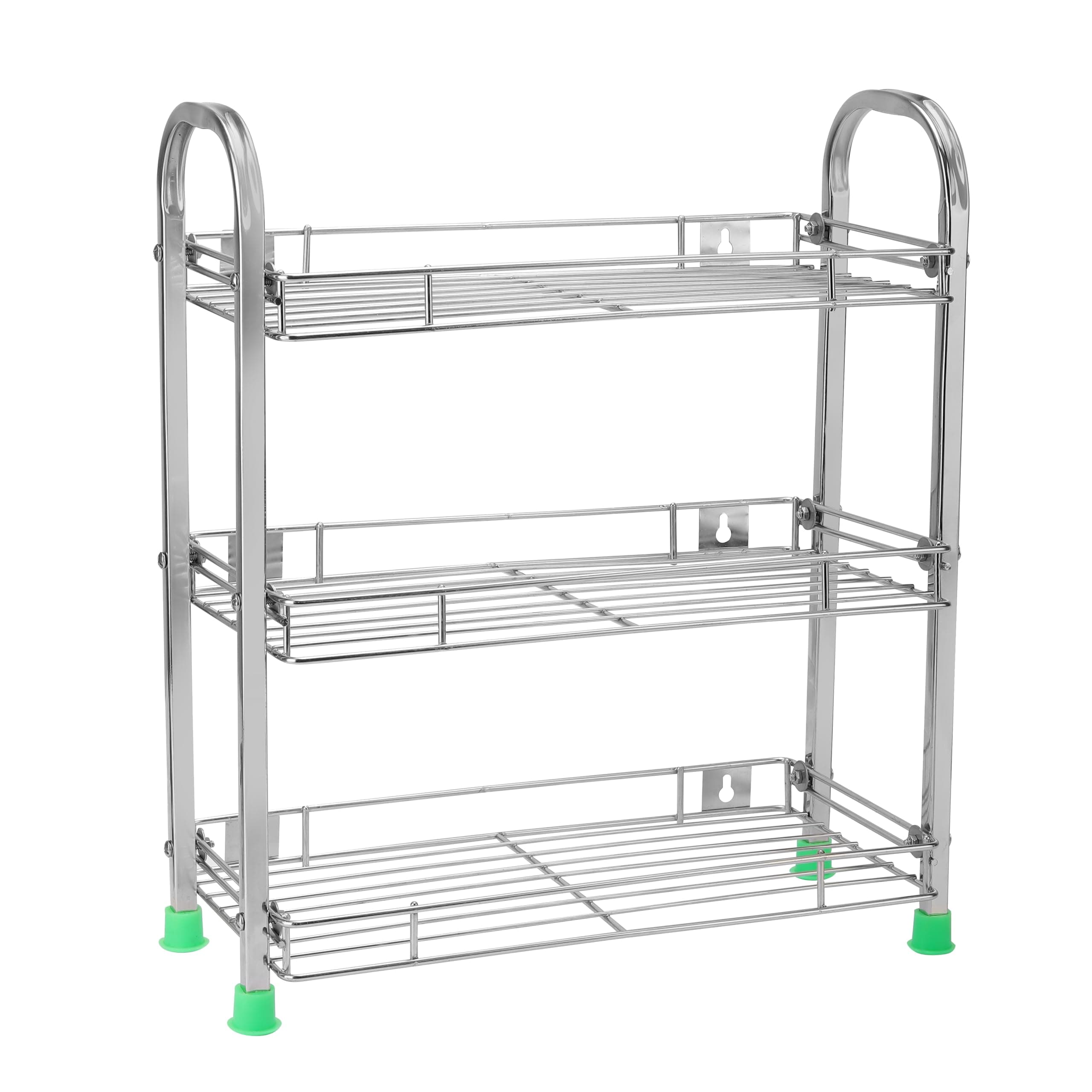 AB99 COLLECTION 3-Tier Stainless Steel Multipurpose Storage Rack for Kitchen, Bathroom & Countertop Organizer | Space Saving Shelf for Toiletries, Spices, Jars, Bottles | Durable & Easy to Clean