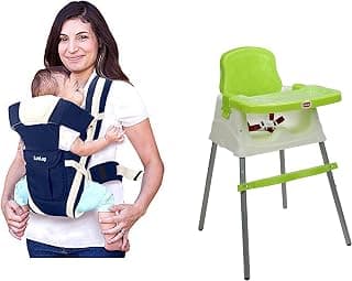 LuvLap Elegant Baby Carrier with 4 Carry Positions, for 4 to 24 Months Baby, Max Weight Up to 15 Kgs (Dark Blue) & 4 in 1 Convertible High Chair Cum Booster Seat (Green)