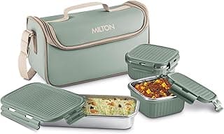 MILTON Lush Lunch Box I 1 Stainless Steel Container + 2 Microwave Safe, Cool Touch Body SS Container I BPA Free I Stylish Durable Jacket I Ideal for Office, School, Outdoor, Picnic, Pastel Green