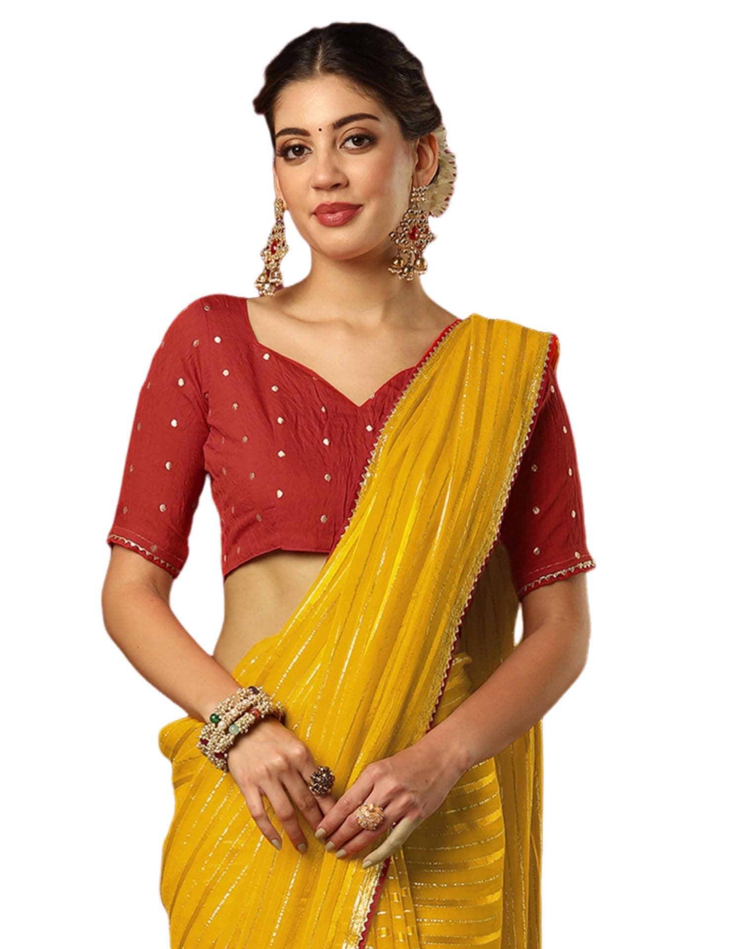 SIRIL Women's Georgette Zari Work Embellished Saree With Unstitched Blouse Piece