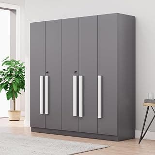 Bniture 5 Door Wardrobe for Bedroom with Lockable Door & Hanging Space | Almirah for Clothes with Elevated Bottom Base | Wardrobe for Storage Cupboard | 3 Years Warranty (Slate Grey, 5 Door)