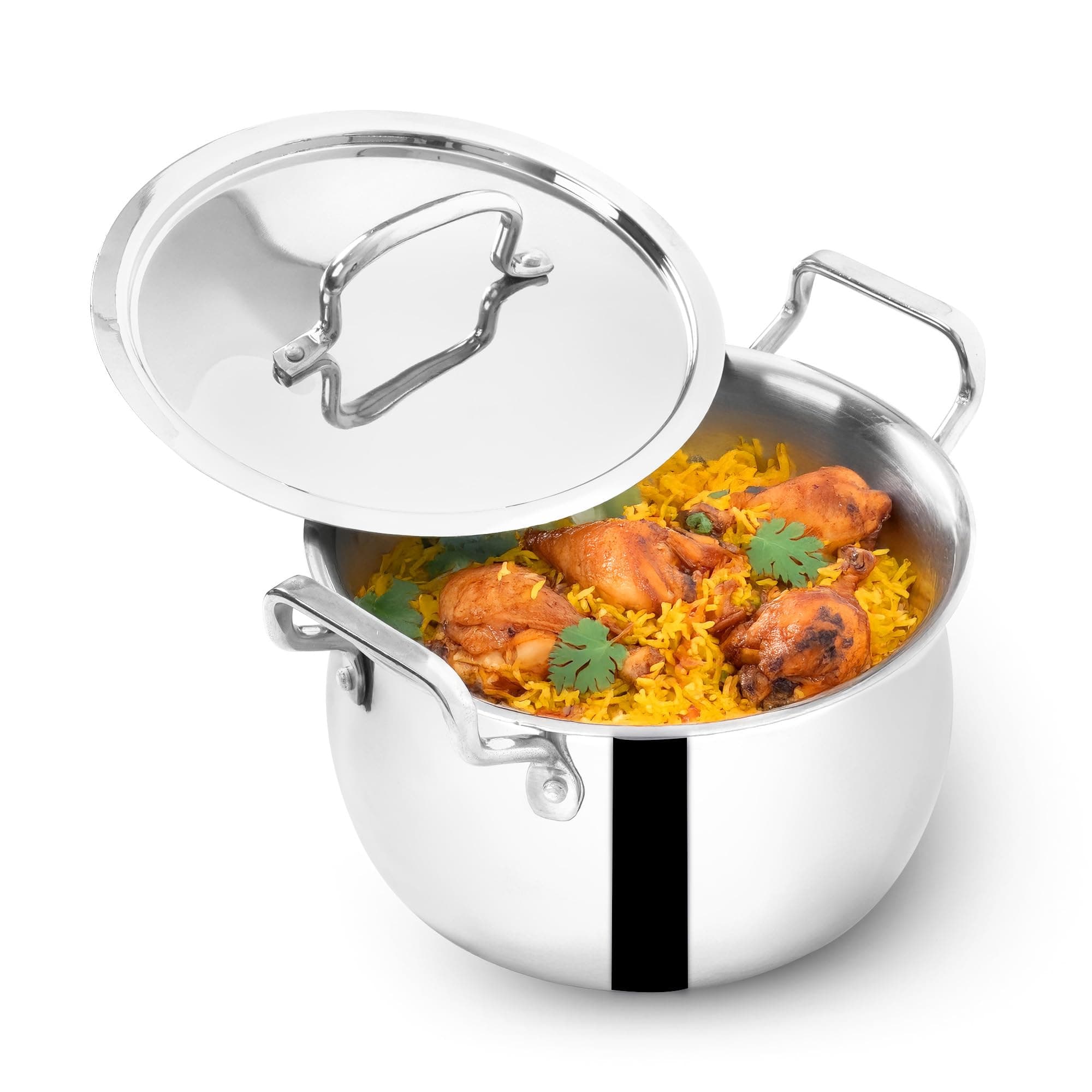 The Indus Valley Triply Stainless Steel Stock Pot 4.5 Liters with SS Lid/Briyani Pot Handi Shaped/Casserole | 22cm/ 8.66 inch, 2.05kg | Induction Friendly | 100% Toxin-Free